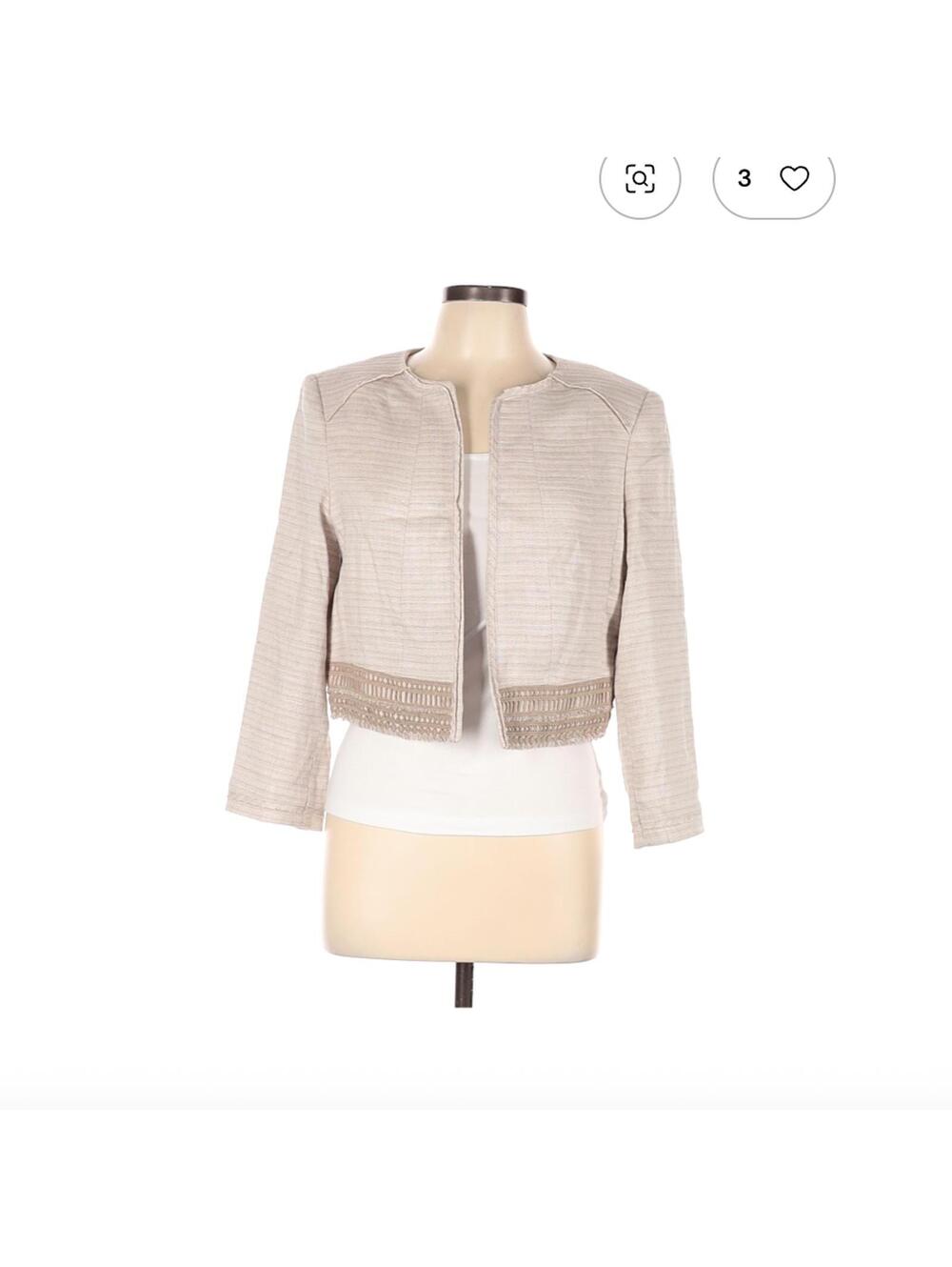 White House Black Market Tan Linen Cropped Jacket Size 10
